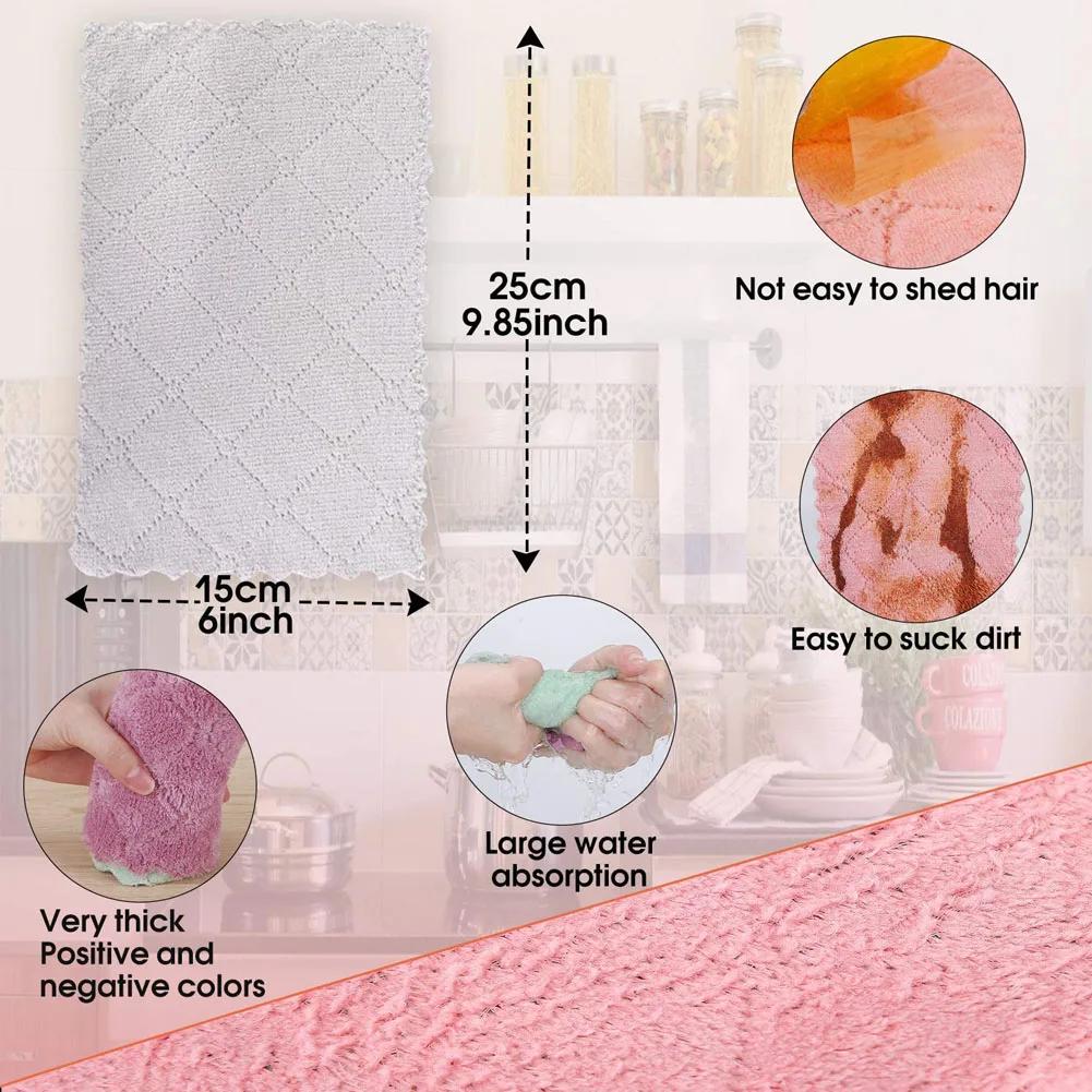 New 10pcs Microfiber Towel Absorbent Kitchen Cleaning Cloth Non-stick Oil Dish Towel Rags Napkins Tableware Household Cleaning T