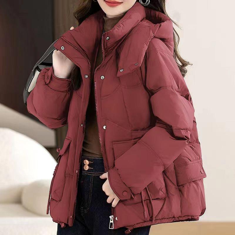 Palton la modă din bumbac pentru femei, cu glugă, pentru iarnă, croială lejeră și căldură îngroșată