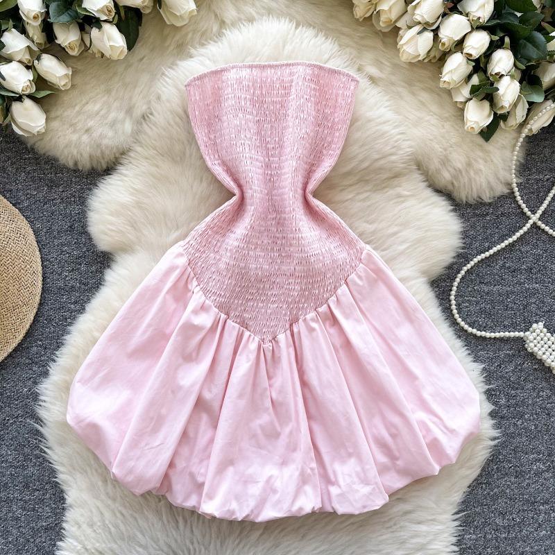 Strapless Dress for Women's Summer Slimming and Flower-bud Puffy Dress