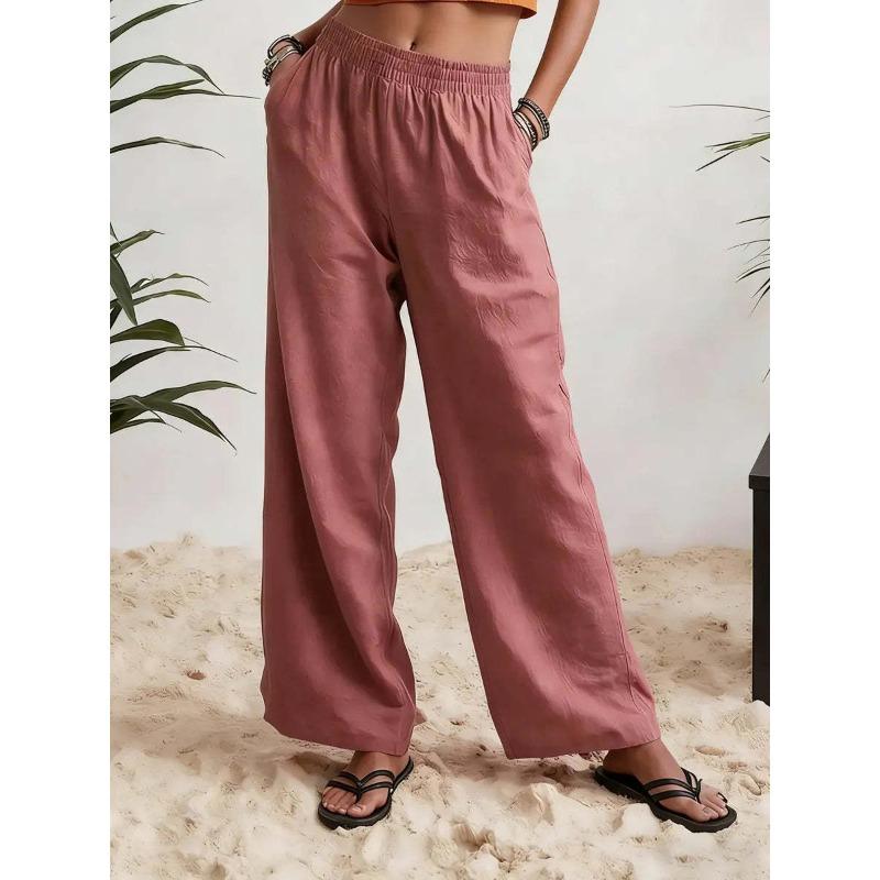 

New Style Wide-leg Women s Pants - Comfortable, Solid Color, Stylish, Loose-fitting, Casual Trousers S розовый