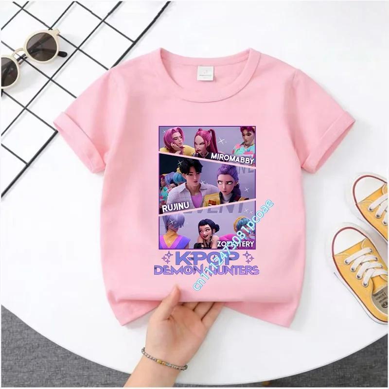 2026 Summer Kpop Demon Hunters T Shirt Kids Cartoon Anime Meme 2026 Print Clothes Round Neck Basic Boys Tops Casual Shirts Gift
