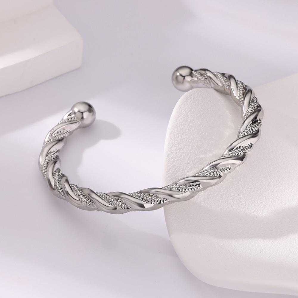 Rope Shaped Chubby Bead Stainless Steel Bracelet Gold Color Adjustable Cuff Bangles for Women Wedding Zircon Accessories Gift