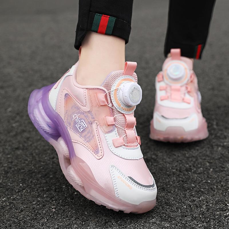 Children's Shoes  Fall rotary button breathable teen girls Shoes Sneakers Student springback running shoes