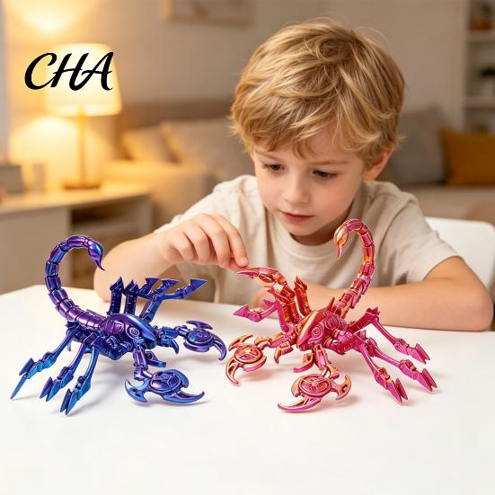 Stress Relief Sensory Toy Articulated Mechanical Scorpion Figurine, 3D Printed Flexible Joints Interactive Mecha Model, Gradient Color Movable Fidget