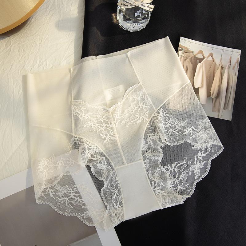 Women's High Waist Lace Trim Tummy Control Panties - Sexy, Comfortable, Breathable Cotton Crotch Triangle Design