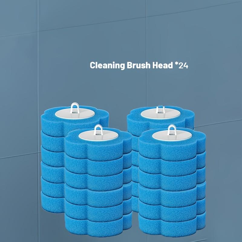 Disposable Toilet Brush with 12 Replacement Heads and Holder, Plastic Bathroom Cleaning Set with Soft Bristles, No-Dead-Angle, Base Included