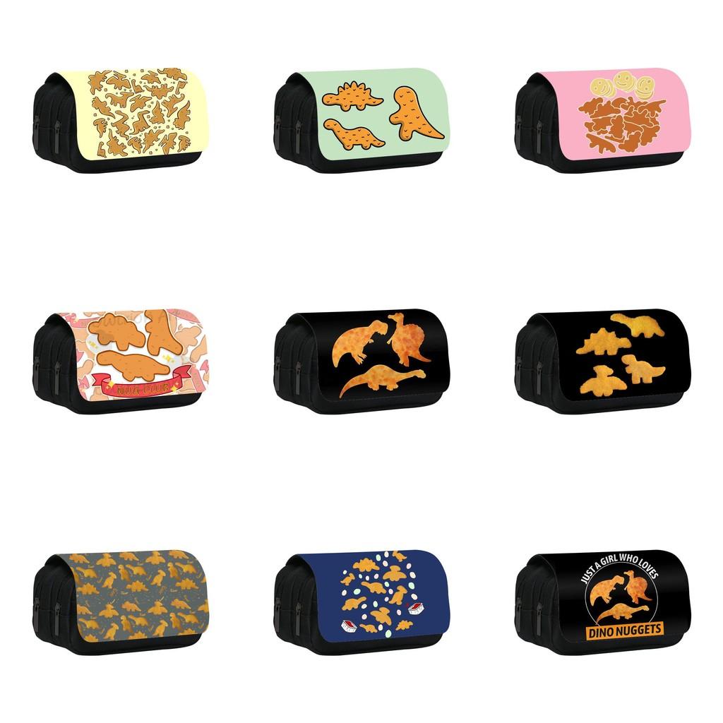 Dinosaur Chicken Nugget Double Layer Pencil Case With Nylon Material For Students And School Supplies