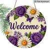 2D Flat 1pc, 8x8 In Printed Artwork, Welcome Wreath Butterfly Round Aluminum Metal Sign, Wall Home Room Farmhouse Home Street, Shop, Garage, Farm