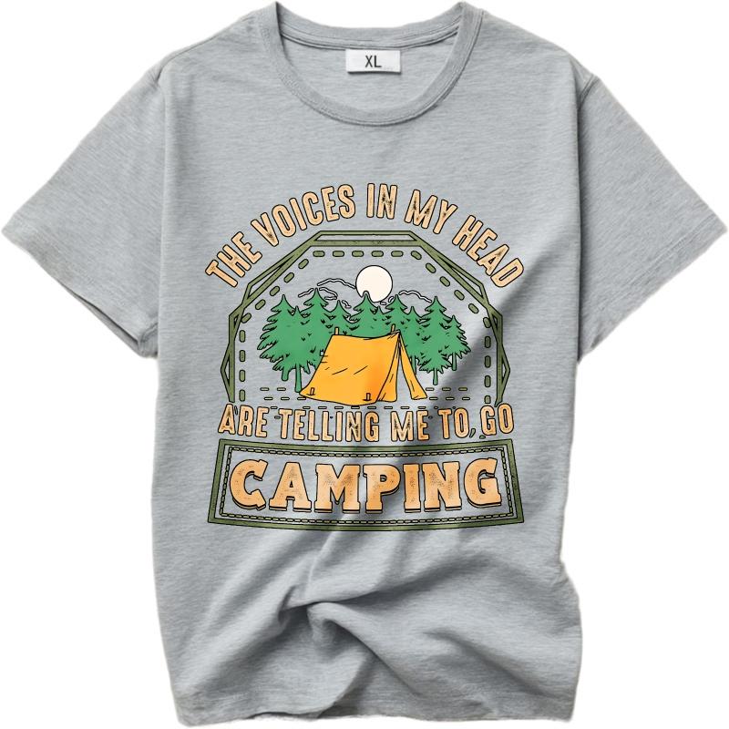 Plus Size Summer Teenagers tshirt The Voices In My Head Are Telling Me To Go Camping Short Sleeve Cotton O Neck Tshirt
