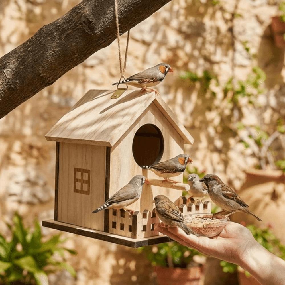 Parrot Mating Box Wood Bird House Hanging Bird Feeder House Bird Nest  Patio Decorative