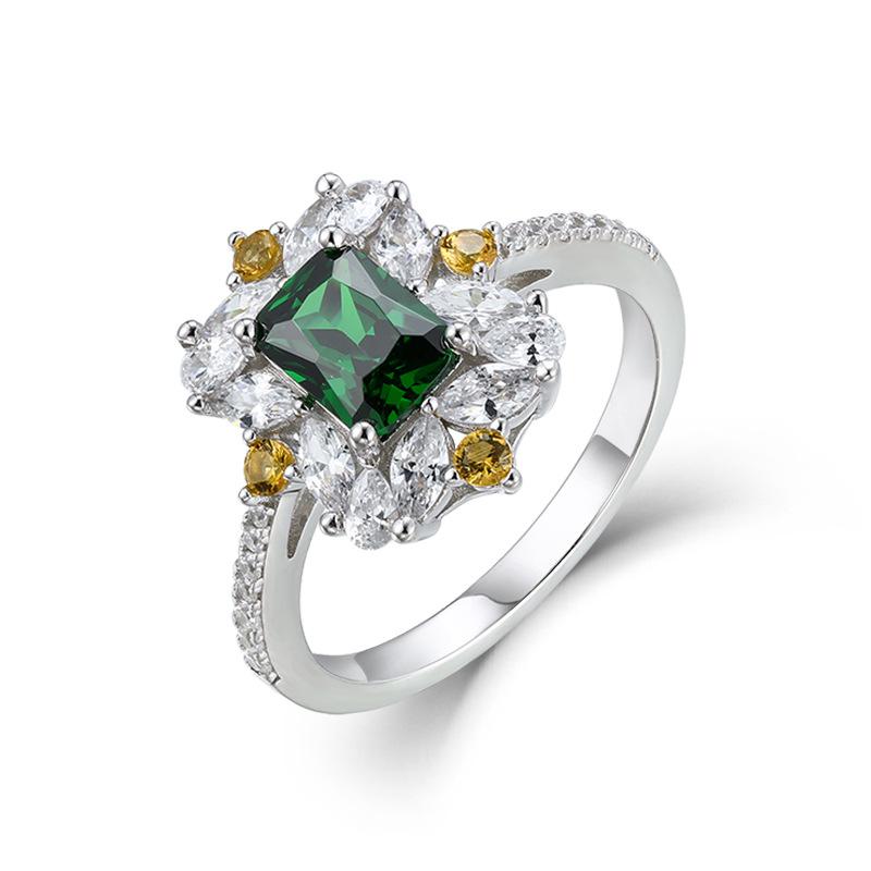 

Green zirconium rectangular 7 * 5 chamfered square gemstone ring niche 925 silver diamond ring fashion women s high jewelry daily wear jewelry gifts no.6 платиновый