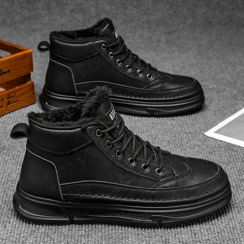 Winter Velvet Martin Boots Men's Waterproof and Non-slip High-top Tooling Shoes Thick-soled Thickened Warm Short Boots Casual Leather Shoes