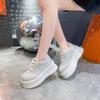 Women's Shoes Platform Sole Casual Lace-up Rhinestones 7cm Heel High Shoes Women Leisure Dress Fashion Shine Zapatillas De Mujer
