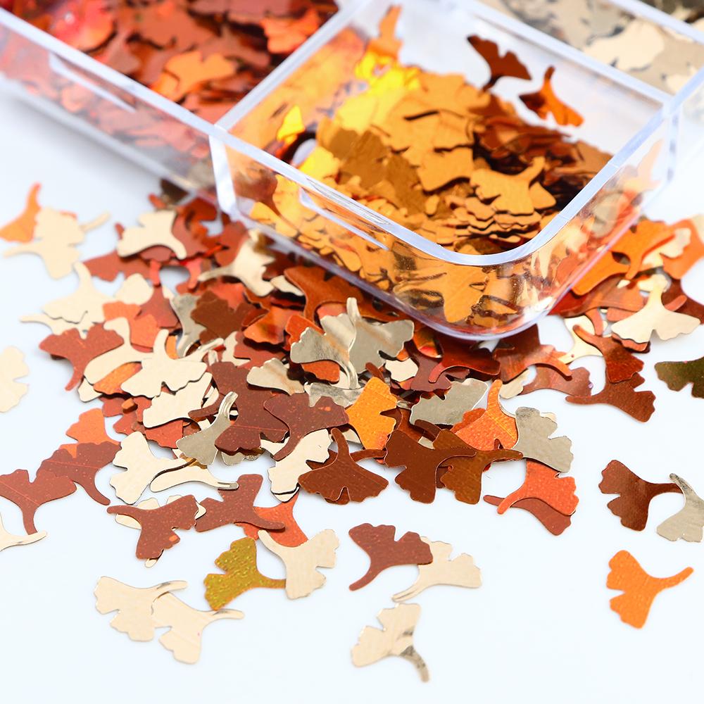 Colorful Ginkgo Leaf Nail Glitter Sequins Mixed Shiny Fallen Leaf Flakes DIY Autumn Nail Art Decoration Accessories Tool