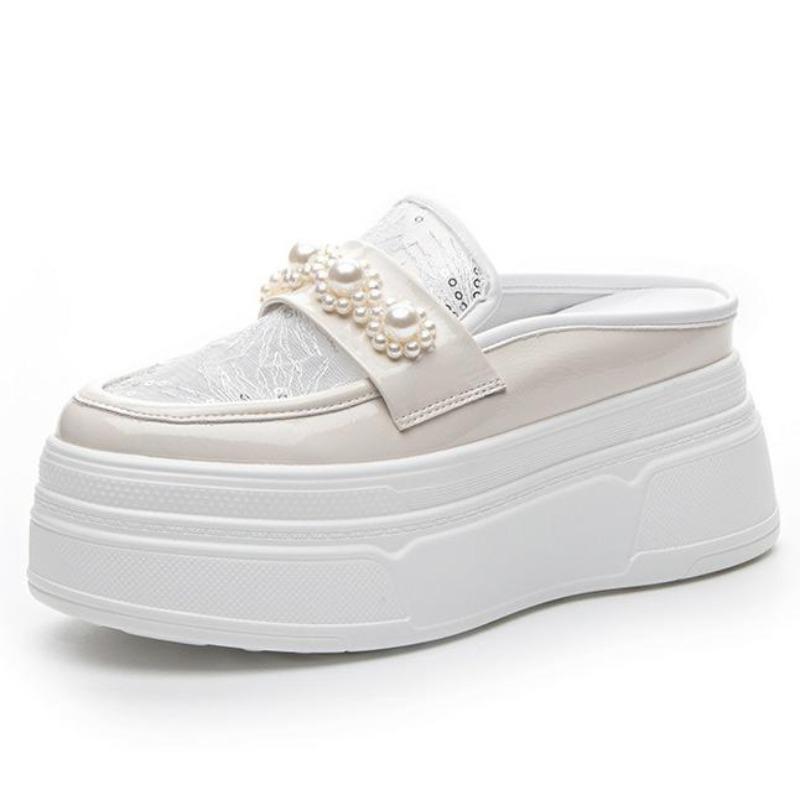 Móda 8,5cm Vzdušná síťovina Syntetická lakovaná kůže Platforma Klínek Pantofle Dámská módní sandál Robustní tenisky ŘÍMSKÉ Lodičky Letní obuv