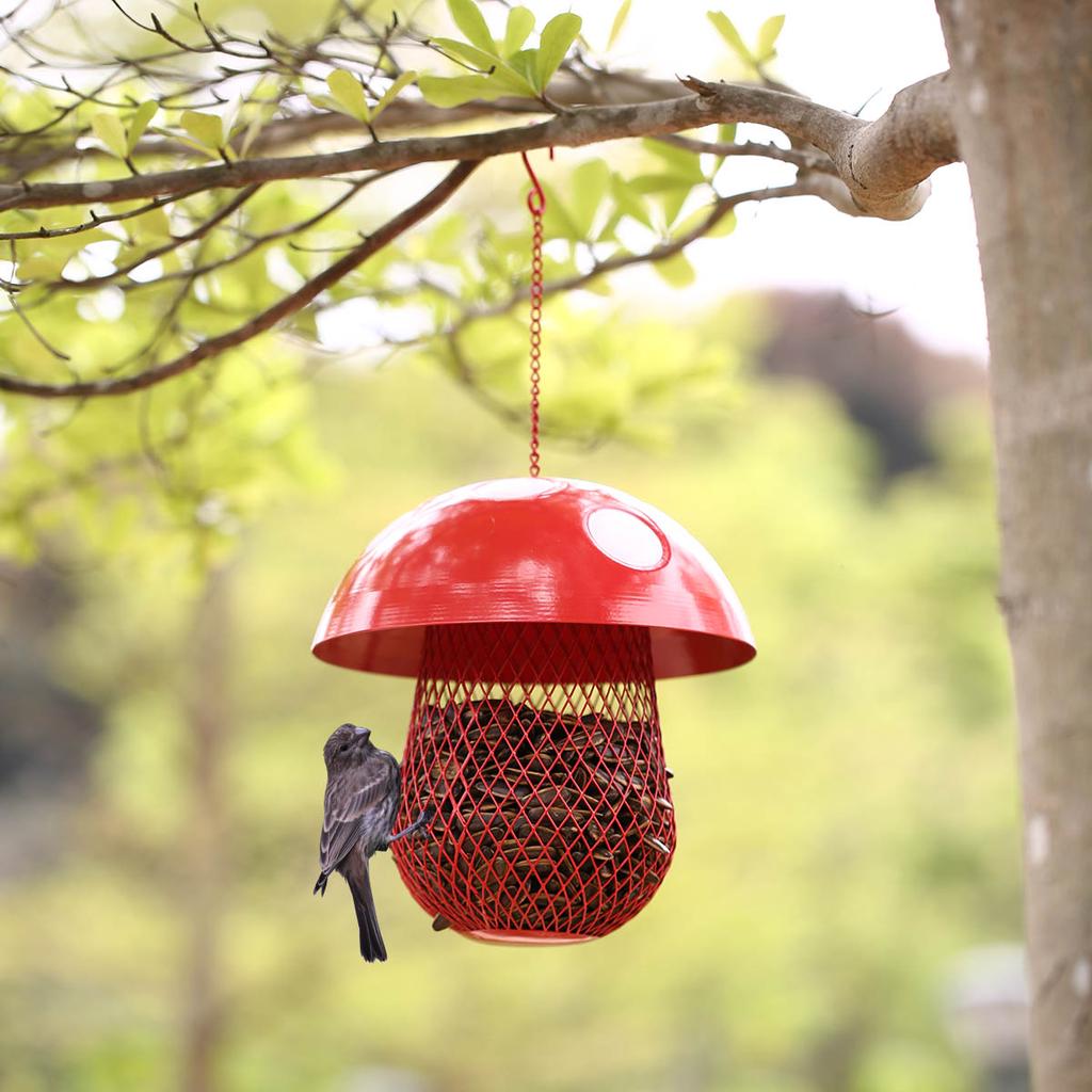 Mushroom shaped Bird Feeder Wild Bird Seed Feeder Outdoor Decorative Garden Metal Hanging Food Mesh House