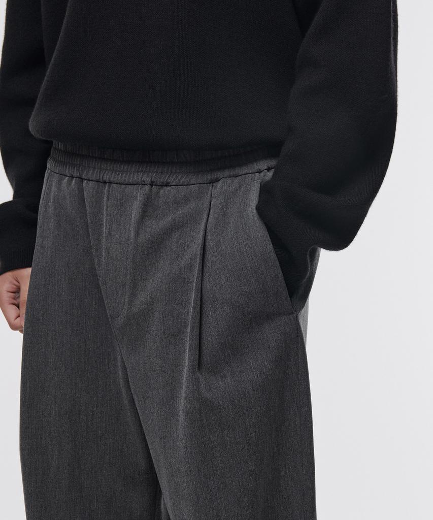 MUSINSA STANDARD One-Pleat Wide Elastic Waist Slacks [Medium Gray]