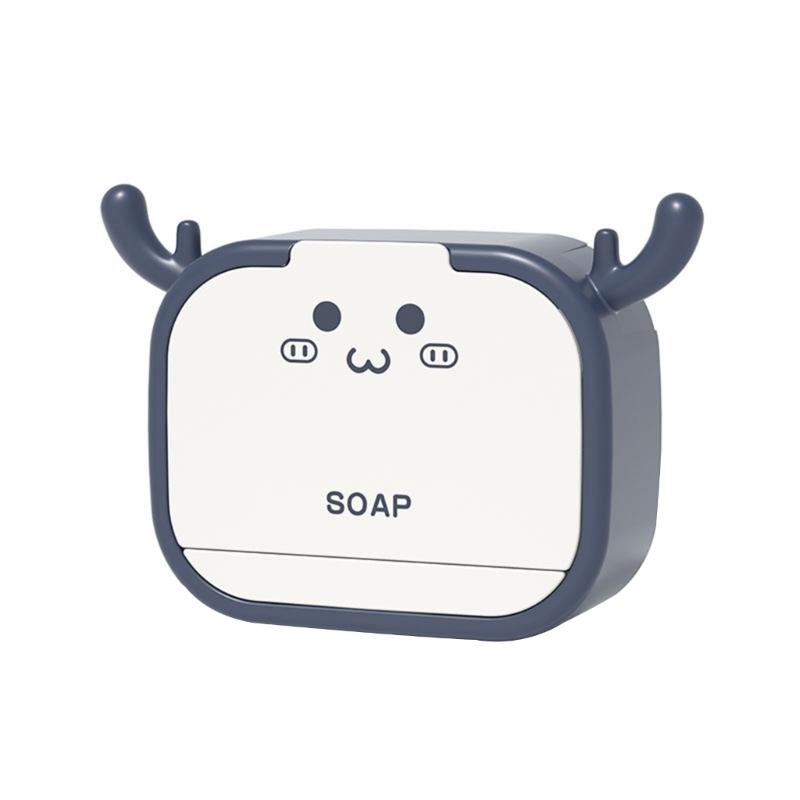 Wall Mounted Soap Holder Storage Box Cute Deer Shape Drain Dish Self Adhesive Soap Rack Bathroom Accessories 1-2 Grids