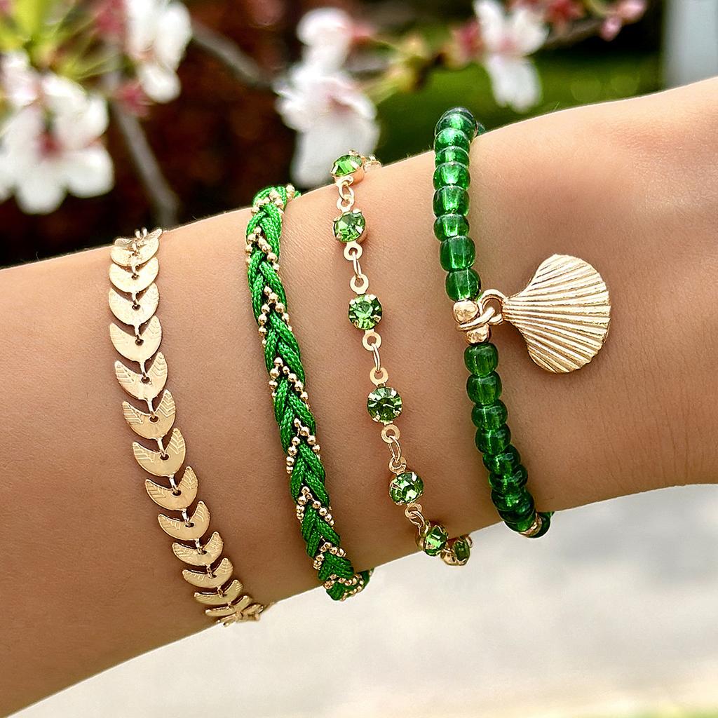 Bohemian Style Rice Bead Shell Multi-layer Bracelet Ethnic Wind Cord Woven Bracelet Four-piece Set