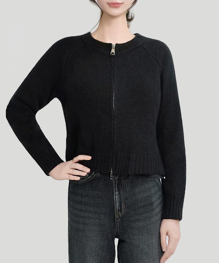 Keulleiseu Ivy Round Two-Way Zip-Up Knit Cardigan_Pink
