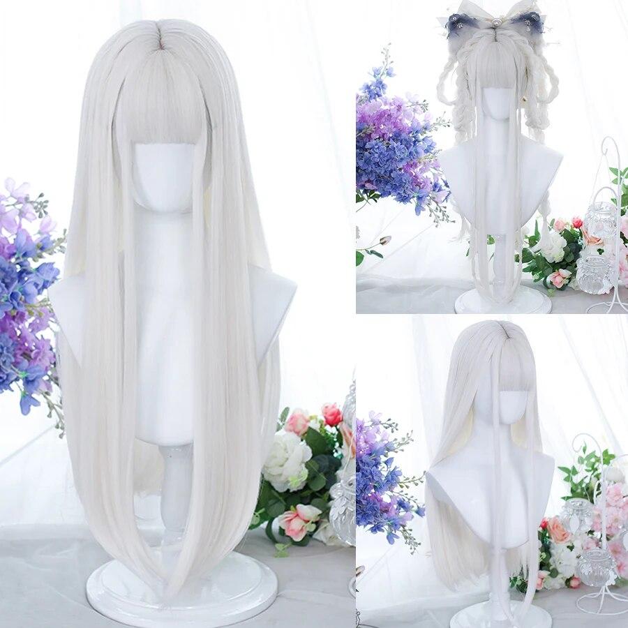 Synthetic Natural Black Wigs Long Wavy Wig for Women with Bangs Halloween Party Daily Heat Resistant Fibre Hair Wigs