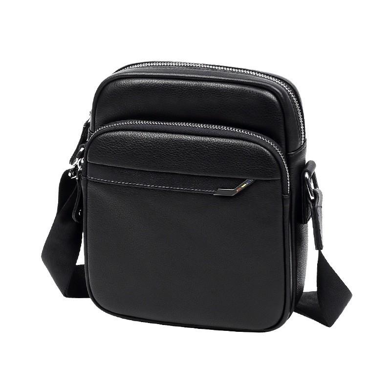 Versatile Men s Bag With High-end Feel Top Layer Cowhide Crossbody Fashionable Simple Lightweight Genuine Leather Shoulder 18x7x22 чёрный