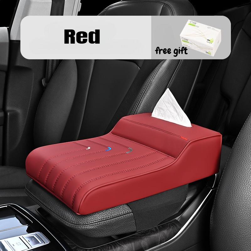 Car Armrest Box Height Increase Pad with Tissue Dispenser Car Armrest Leather Non-slip Memory Foam Pillow Protective Cover