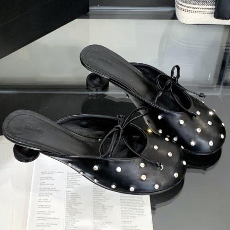 Luxury Rhinestone Bow High Heel Shoes for Woman Round Toe Thin Heel Designer Slide Sandals Fashion Shallow Comfort Women Sandals