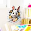 3D Breaking Wall Bunny with Flowers Wall Sticker Self-Adhesive Removable for Kids Room Home Decor