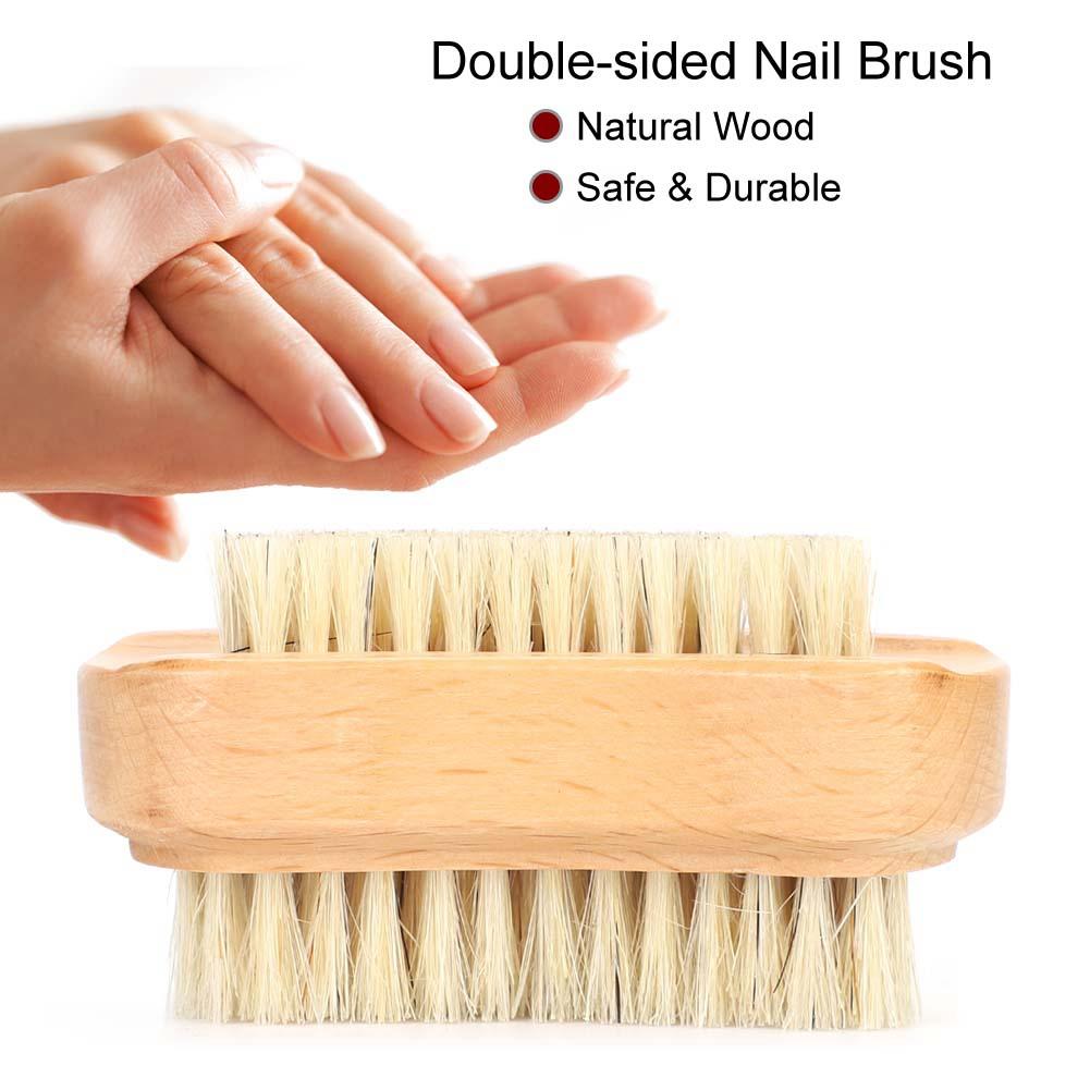 Double Sided Nail Brush, Beech Brush for Removing Dead Skin and Cleaning Cuticles, with Narrow and Wide Brush Sides for Salon