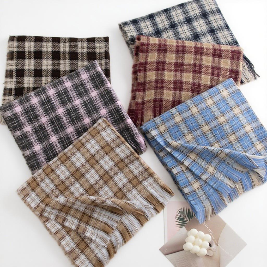 Japanese and Korean Plaid Imitation Cashmere Tassel Scarf for Women Checkerboard Fashion Commuter Warm Scarf Shawl