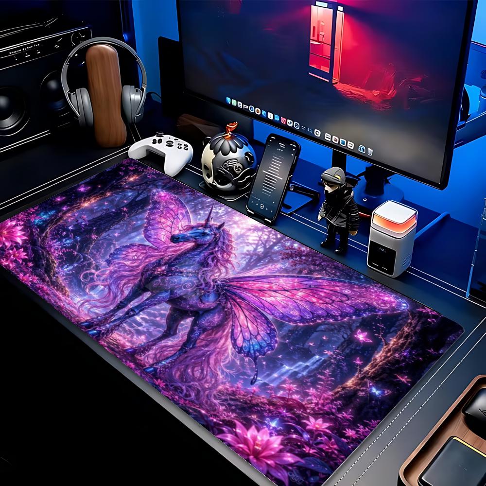 Large XXL Gaming Mouse Pad Magical Winged Unicorn Cosmic Shark Non-Slip Rubber Deskmat Keyboard Fantasy Sea Forest Art Mousepad
