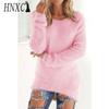 HNXC Women's Fashion Casual Solid Color Print Autumn Winter Long Sleeve O-Neck Loose Sweaters