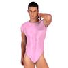 Mens Solid Color Short Sleeve Leotard Glossy Round Neck High Cut Bodysuit Swimwear Sportswear