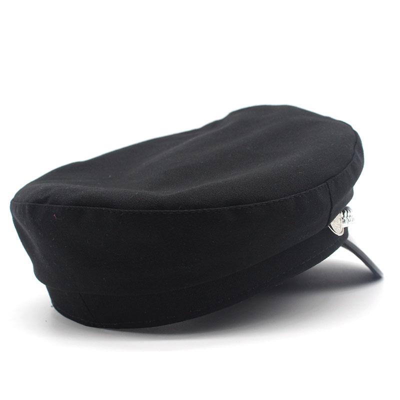 Internet Celebrities Ins Black Pu Hat Ladies Trendy Hat Chain Leather Stitching Navy Hat Curved Brim Octagonal Hat