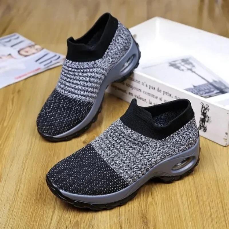 Women's Thick Soled Shoes New High Quality Comfortable Breathable Knitted Mesh Shoes Versatile Hiking Shoes for Shopping Walking