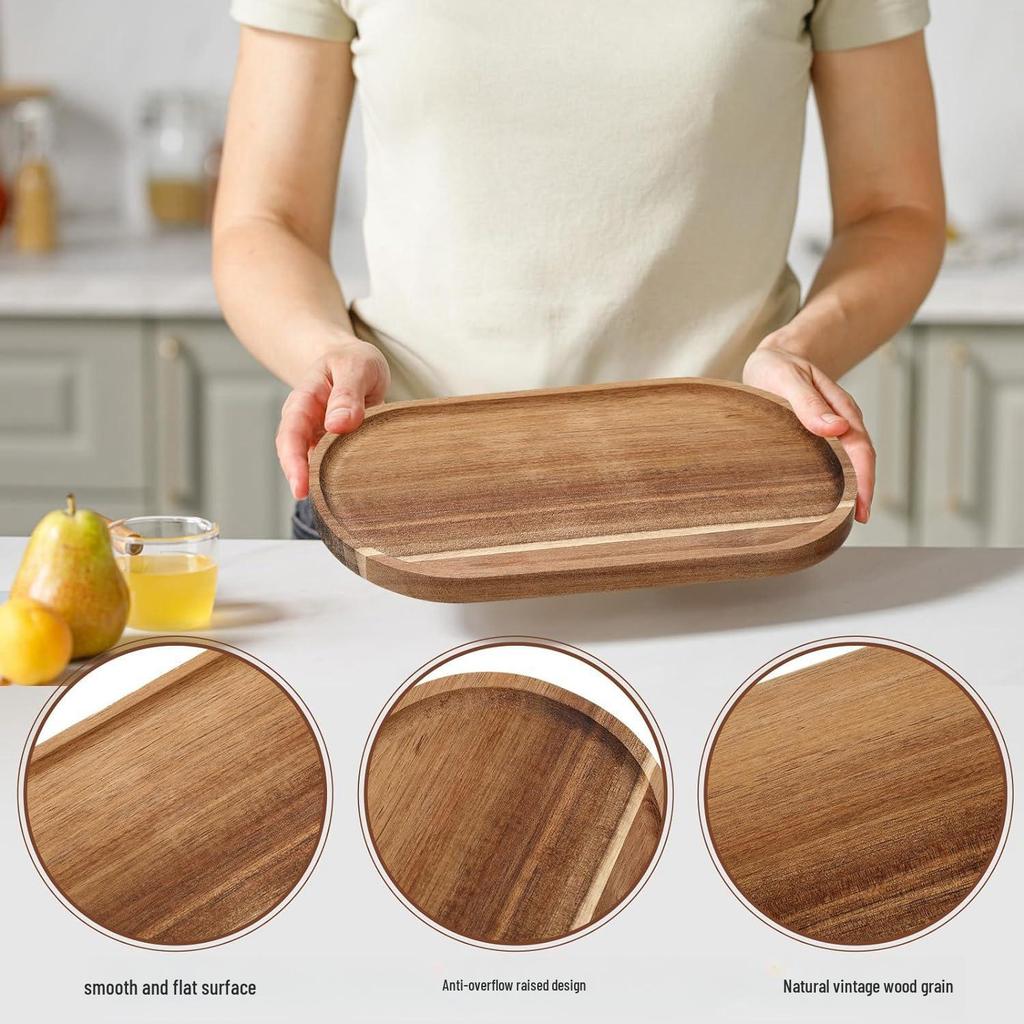 Japanese Acacia Wood Tray: Rectangular Plate, Fruit/Snack Dish, Oval Breadboard, Teacup Saucer