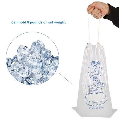 Clear Printed Design Heavy Duty Ice Bag Large Capacity Drawstring Design