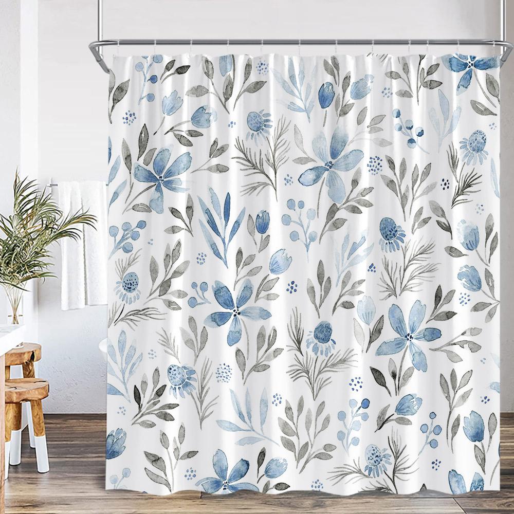 Flowers Watercolor Shower Curtains Colorful Flower Plants Bamboo Greenery Bathroom Decorations Modern Bath Curtain With Hooks