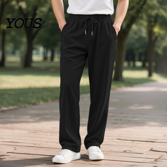 Mens Casual Trousers Men Corduroy Baggy Sweatpants, Drawstring Waist Straight Leg Joggers, Pants Solid Color Athletic for Jogging Gym Workout