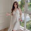 1011 New Sexy Nightdress Women's Summer Suspenders Ice Silk Pajamas Ins Printed Pure Desire Pajamas with Chest Pads