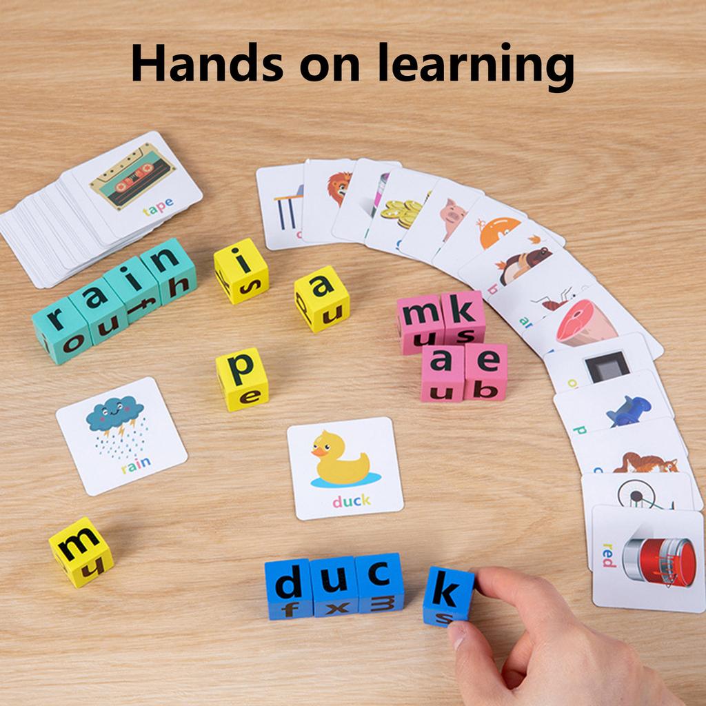 Matching Letter Game Spelling Reading English Alphabet Wooden Letters Card Mat- Game Children Pre-school Learning Language Toys