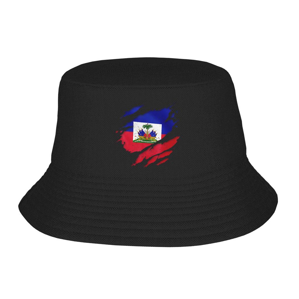 Haitian flag  Bucket Hat For Unisex Women  FisherUnisex Hats Trendy Travel Hiking Caps Soft Fold Hawaii Graphic Visor Hats