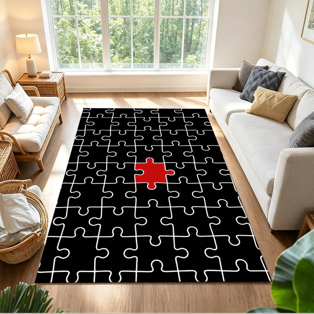 Colorful Puzzle Pattern Background Non-Slip Home Carpet Design for Office Decor Living Room Bedroom Gift