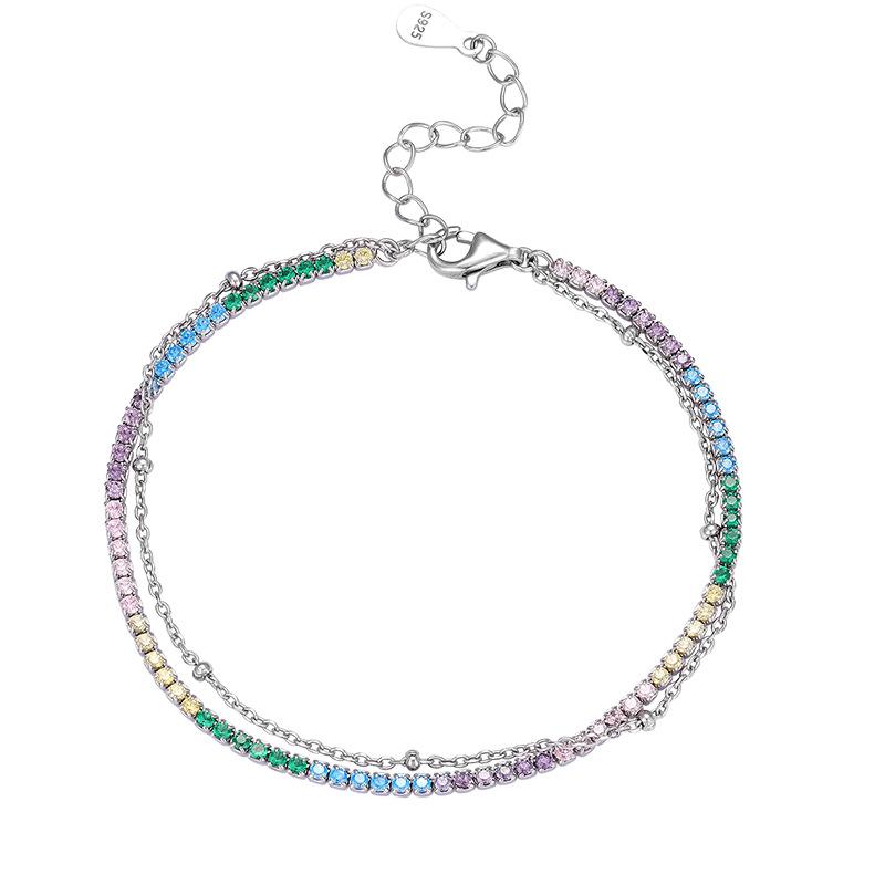 Zirkon-Regenbogenarmband, vielseitig und stapelbar, S925-Silberfarbe voller Diamanten, leichtes, luxuriöses Nischendesign, einfaches verstellbares Armband