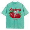 T-shirts Lavés Imprimés Fruits Frais Framboise pour Femmes Hauts en Coton Confortables T-shirts Décontractés à Col Rond Vêtements d'Été pour Femmes