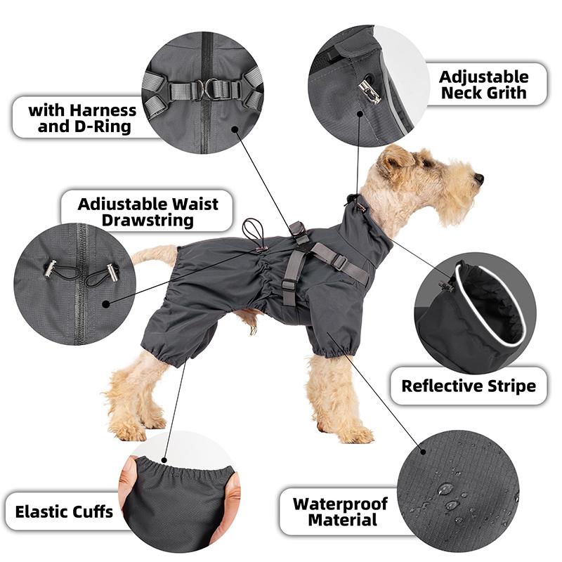 Summer Water Repellent Dog Windbreaker Four Leg Reflective Raincoat With Harness Hole Outdoor Coat For Small Large Dogs