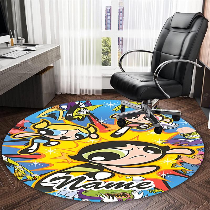 Customizable The Powerpuff Girls11 Round Non-Slip Carpet - Ideal for Garden, Picnic, Office, Perfect for Decoration, Suitable For All Seasons