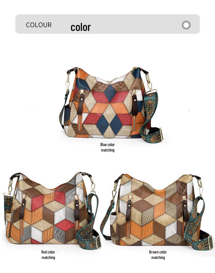 2024 Retro Color Block Large-Capacity Single Shoulder Crossbody Mummy Bag for Women