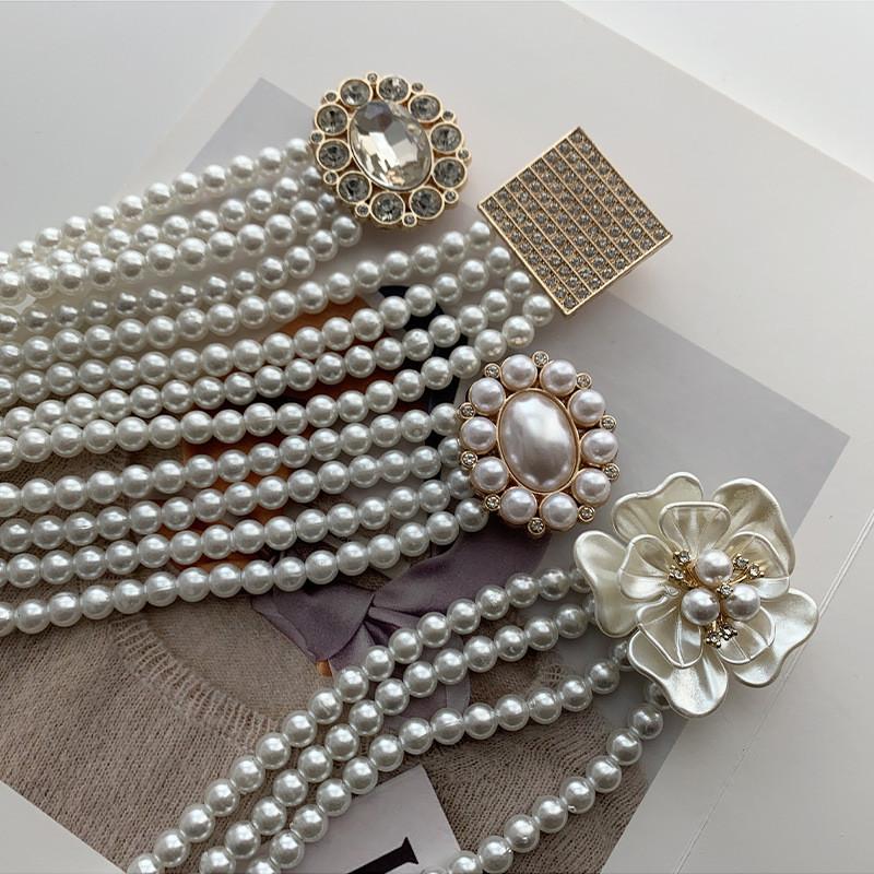 Stylish Korean Pearl Waist Chain For Women With Colorful Petals And Rhinestones